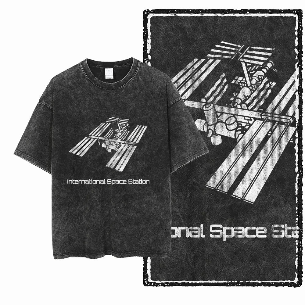 Printed Cotton Acid Washed Astronaut T-Shirt for Men