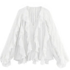 Elegant Women's V-neck Chiffon Blouse with Ruffles