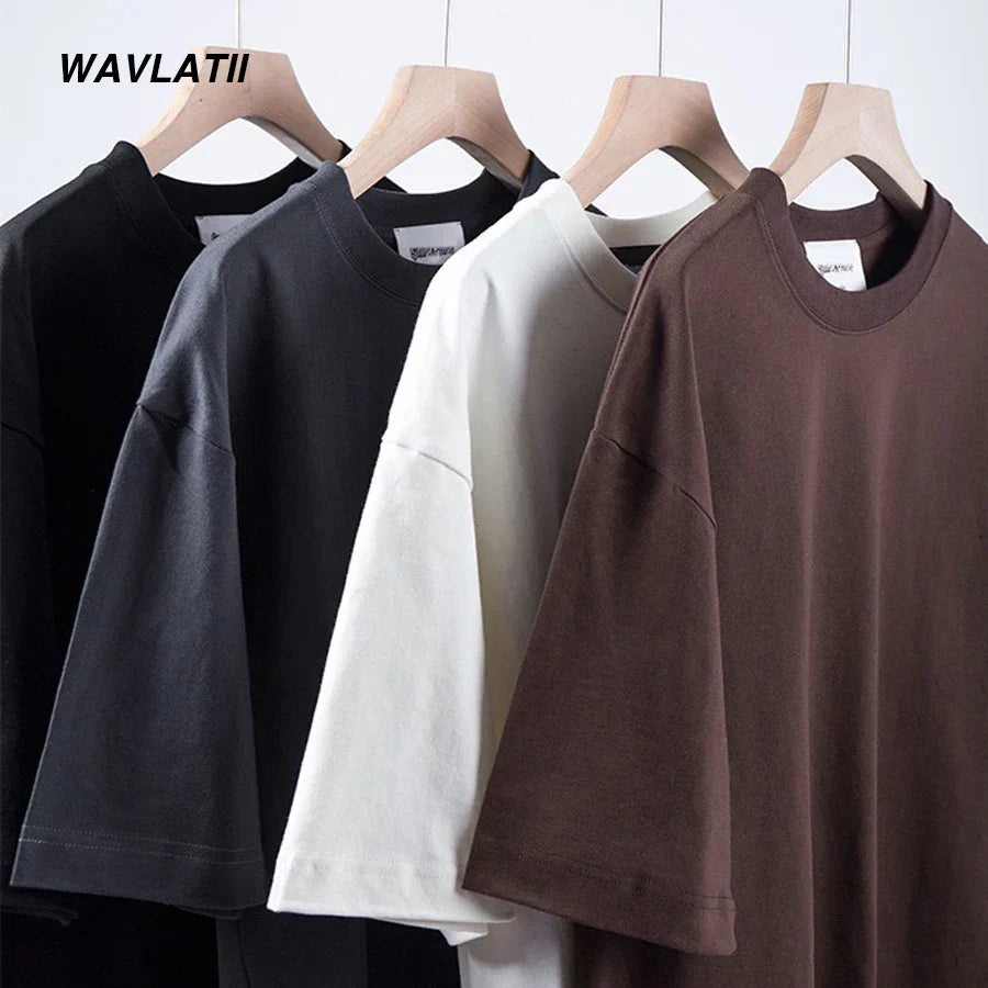 WAVLATII 260 GSM Casual Oversized T-Shirts for Men
