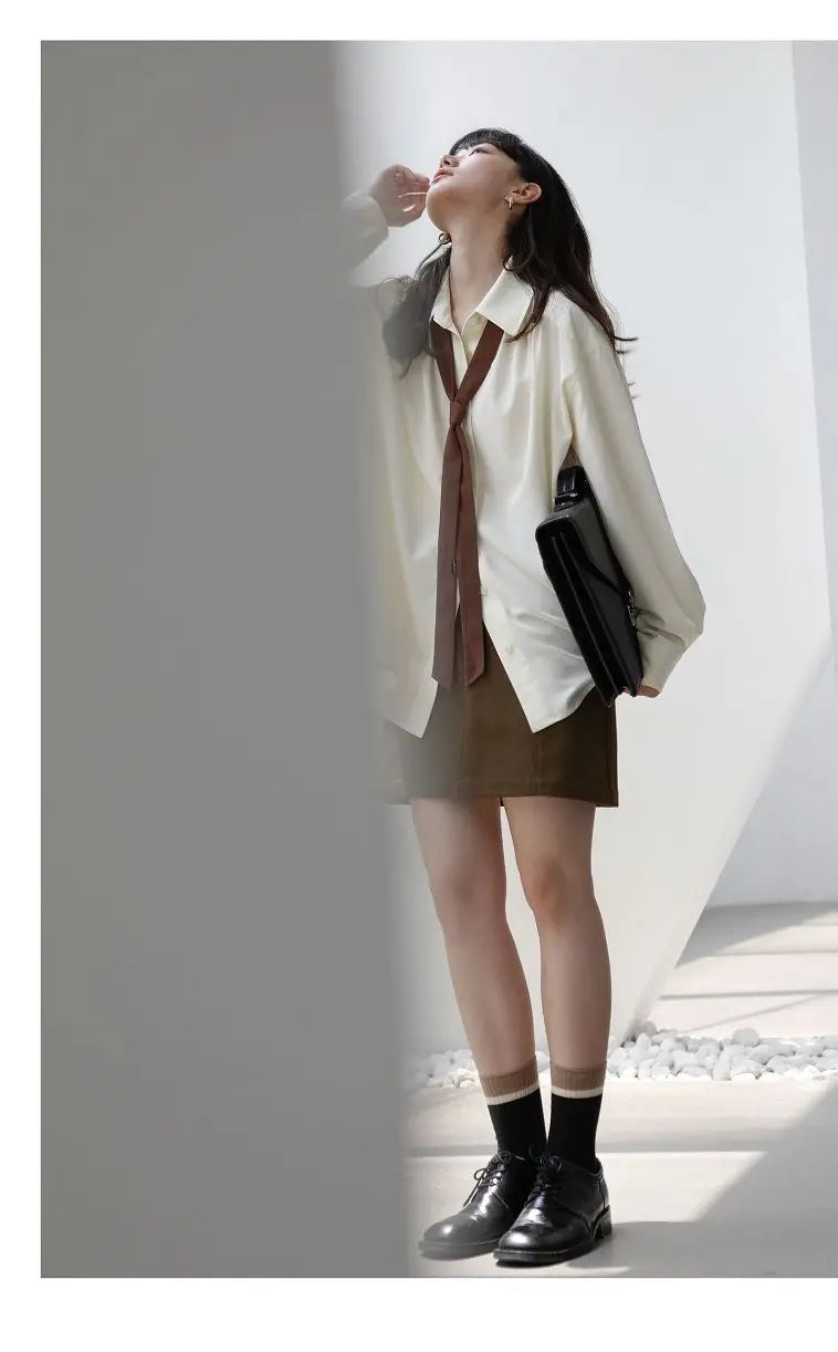 Korean Oversized Blouse with Detachable Tie for Women
