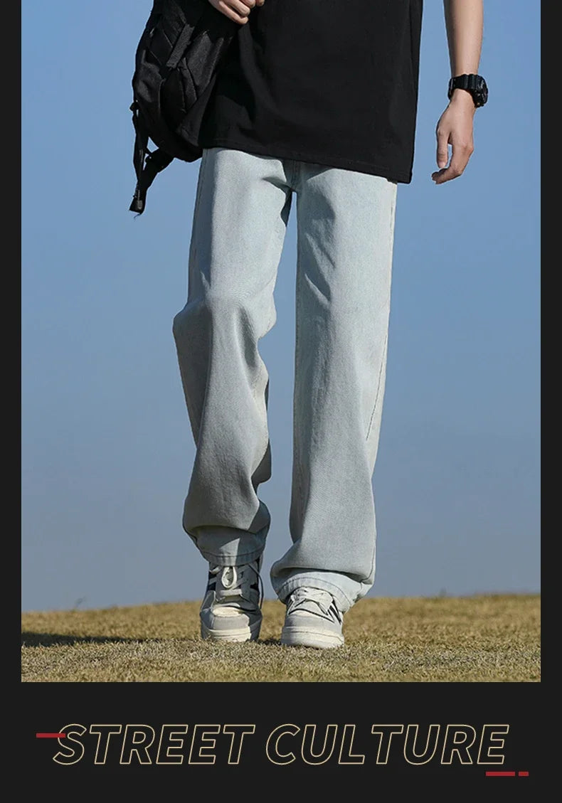 Loose Polyester Men's Jeans for Casual Spring and Autumn