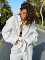 Chic Women's Cotton-Linen Two-Piece Set for Office Wear