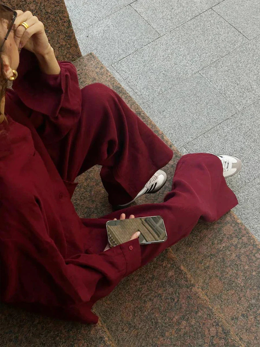 Chic Women's Cotton-Linen Two-Piece Set for Office Wear