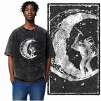Printed Cotton Acid Washed Astronaut T-Shirt for Men