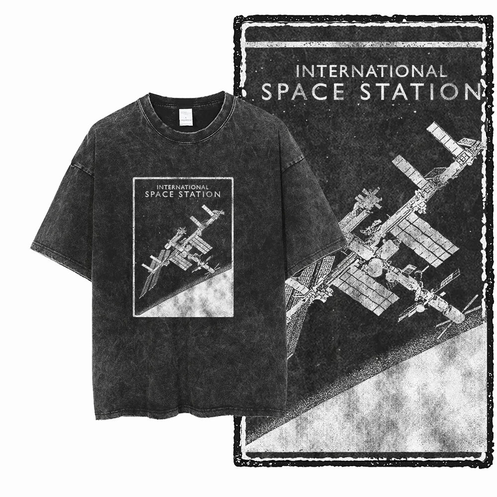 Printed Cotton Acid Washed Astronaut T-Shirt for Men