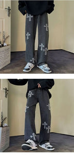 Y2K Embroidered Straight Denim Jeans for Men