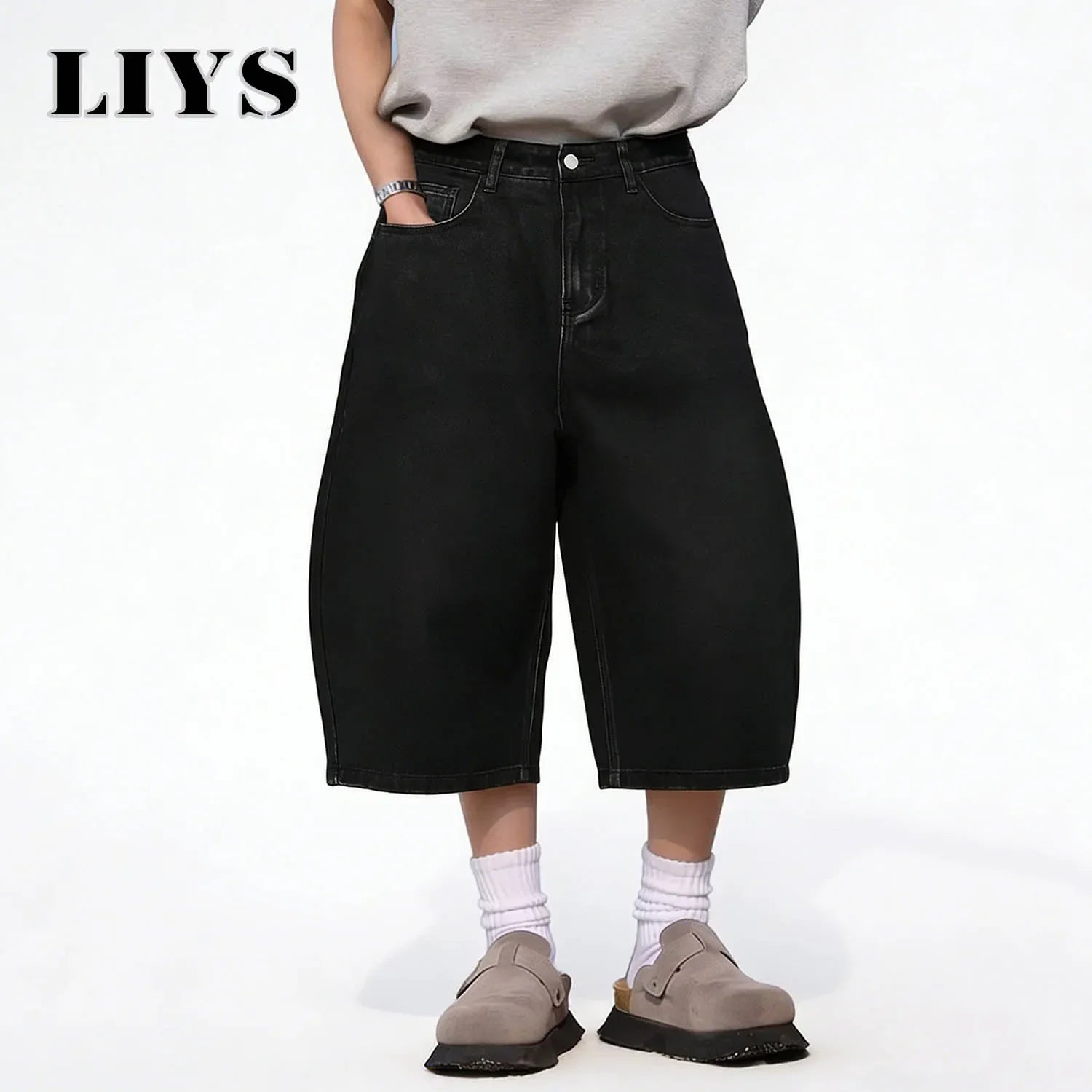 Baggy Wide Leg Black Denim Shorts for Spring and Summer