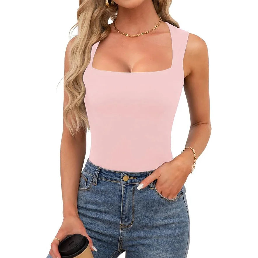 Slimming Square Neck Sleeveless T-Shirt for Women