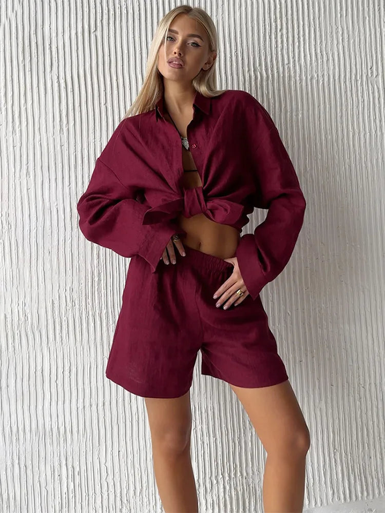 Chic Women's Cotton-Linen Two-Piece Set for Office Wear