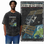 Printed Cotton Acid Washed Astronaut T-Shirt for Men
