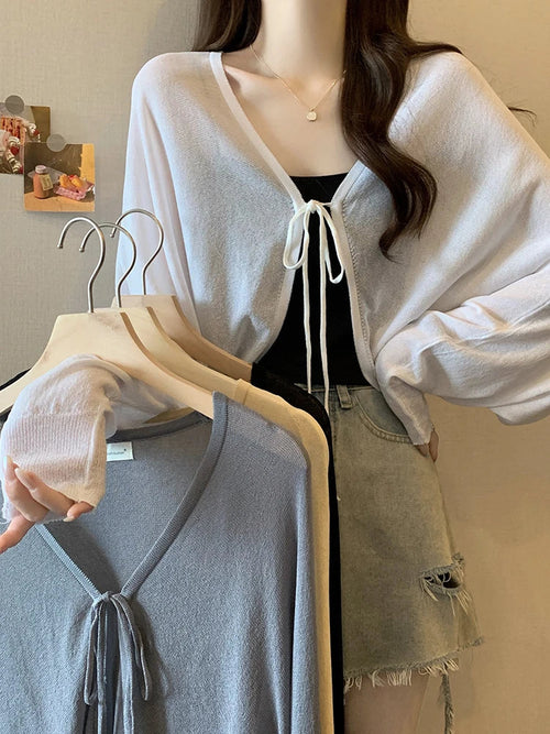 Black Ice Silk Summer Cardigan for Women - Large Size