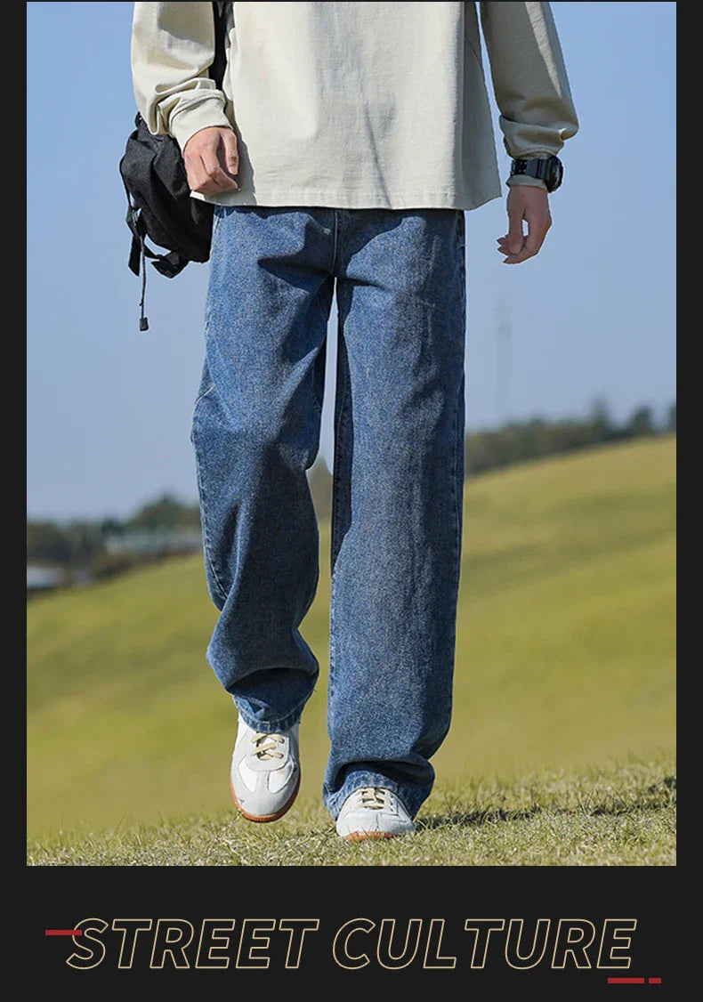 Loose Polyester Men's Jeans for Casual Spring and Autumn