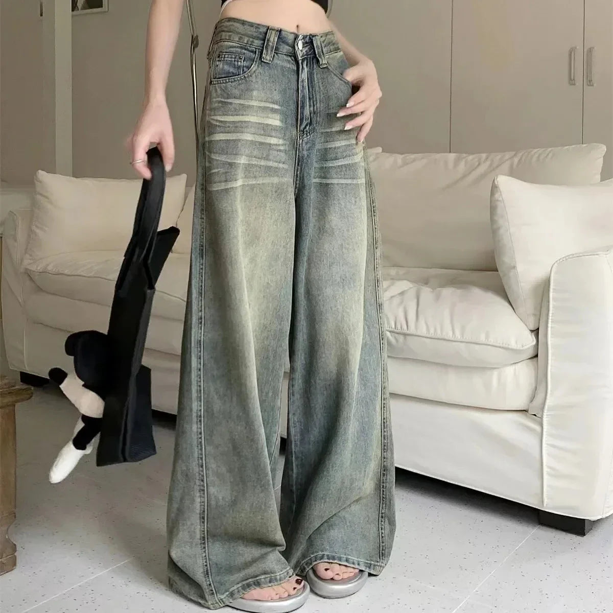 Y2K High Waist Loose Jeans for Women - Retro Vintage Style