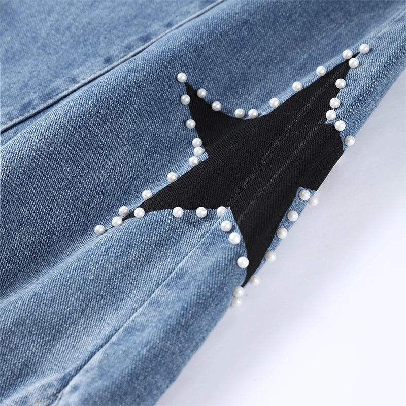 Blue High Waist Wide Leg Jeans for Women