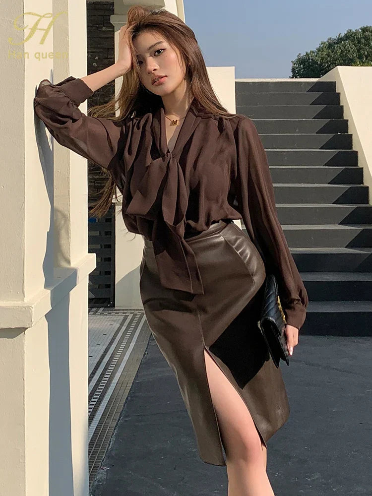 Chiffon Vintage Bow Blouse for Women - Casual Office Top