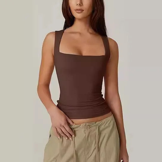 Slimming Square Neck Sleeveless T-Shirt for Women