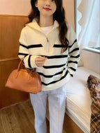 Women’s Zipper Striped Pullover Sweater - MEKG