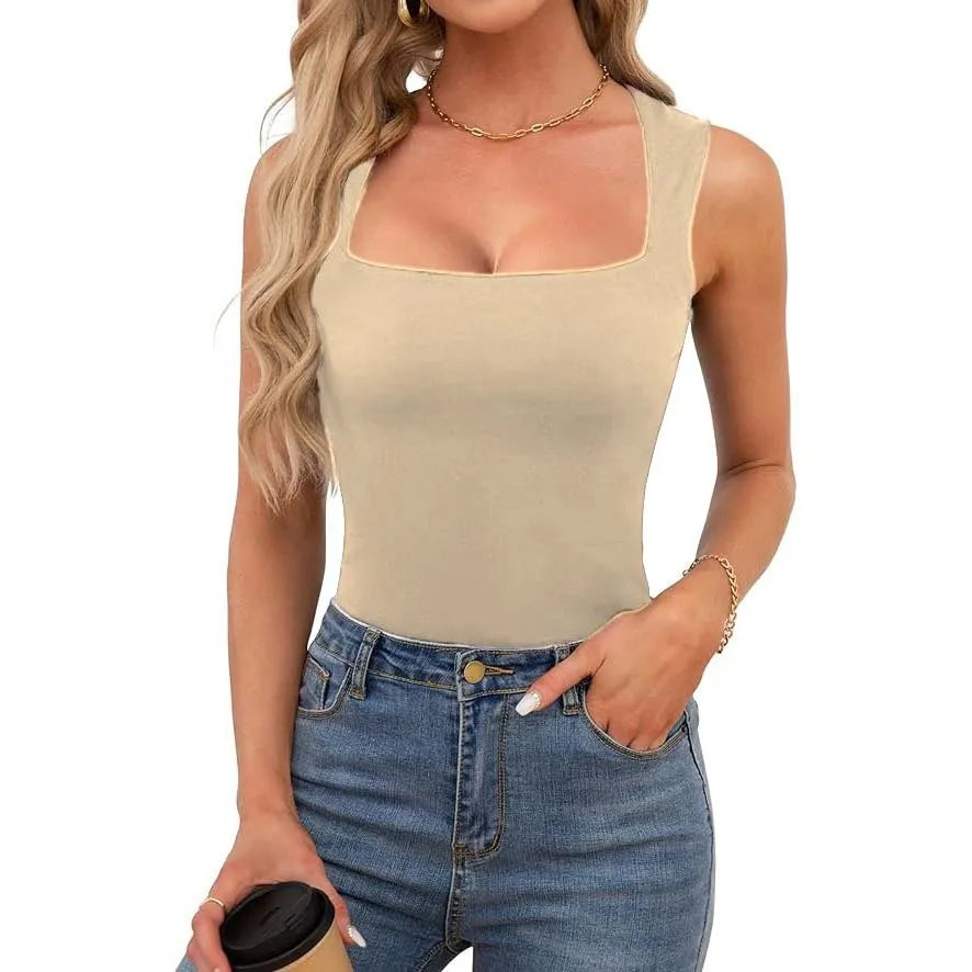 Slimming Square Neck Sleeveless T-Shirt for Women