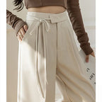 Chic High Waisted Lace Up Straight Leg Pants for Women
