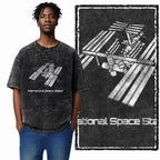 Printed Cotton Acid Washed Astronaut T-Shirt for Men