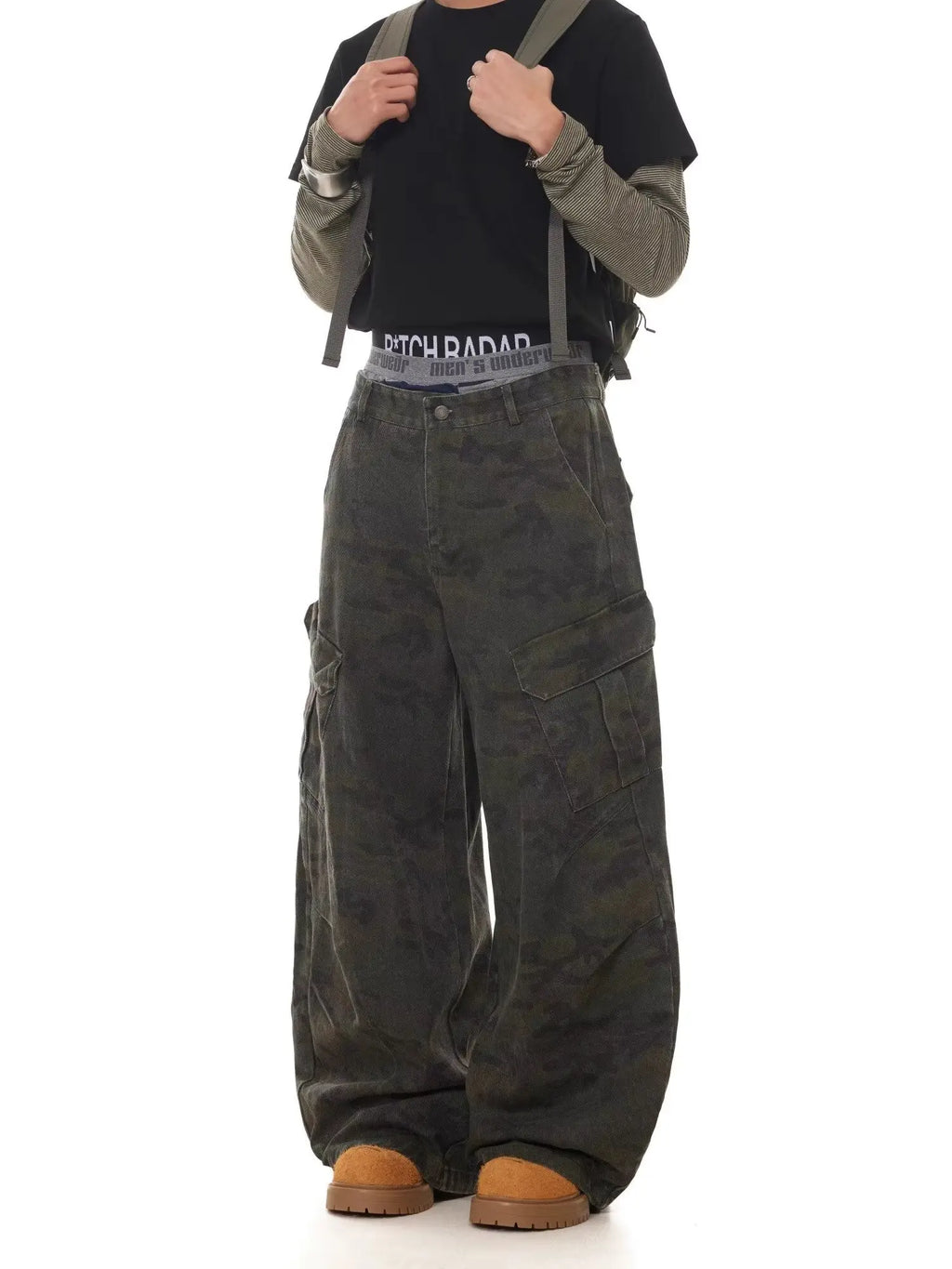 Camouflage Denim Baggy Wide-leg Pants for Men