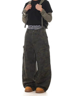 Camouflage Denim Baggy Wide-leg Pants for Men