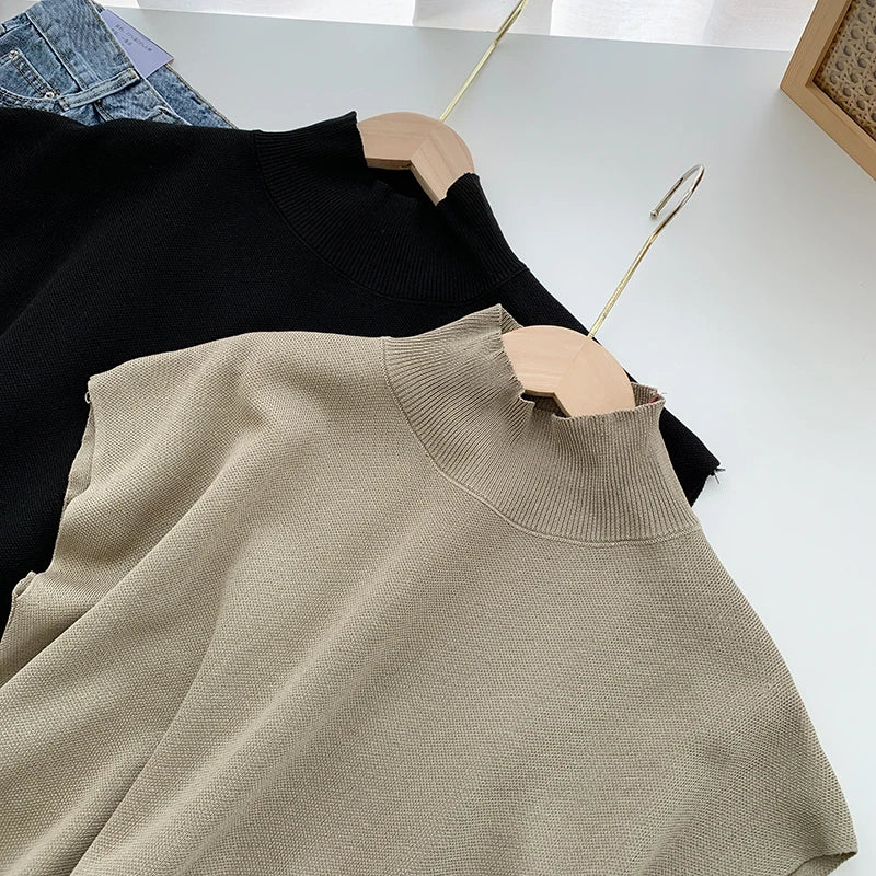 Mock Neck Solid Knit Vest for Office Ladies