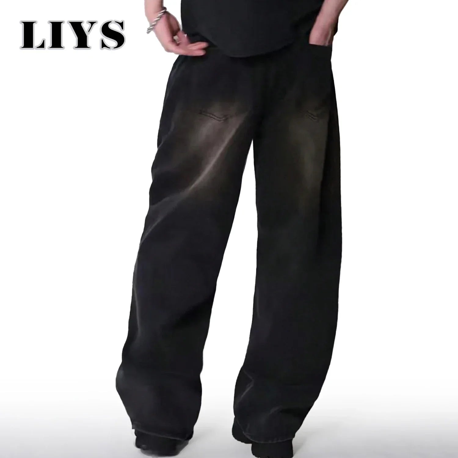 Loose Wide Leg Jeans for Men in Black and Gray