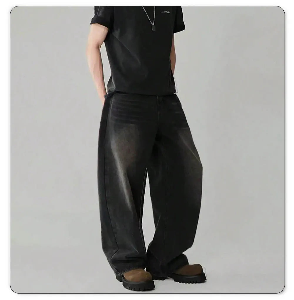 Loose Wide Leg Jeans for Men in Black and Gray