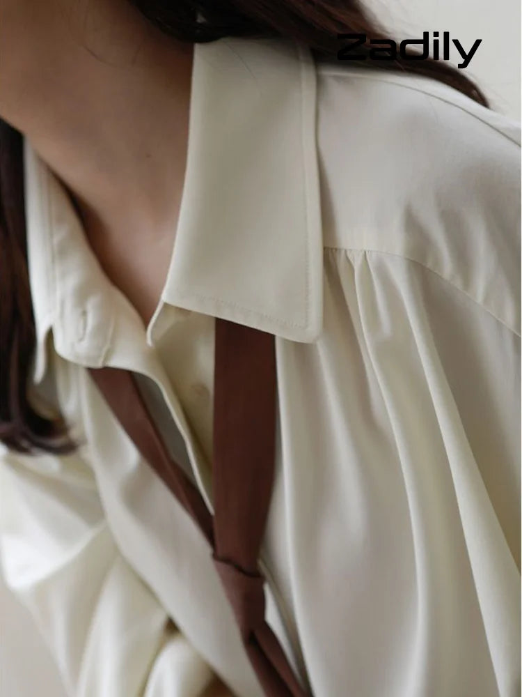 Korean Oversized Blouse with Detachable Tie for Women