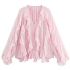 Elegant Women's V-neck Chiffon Blouse with Ruffles