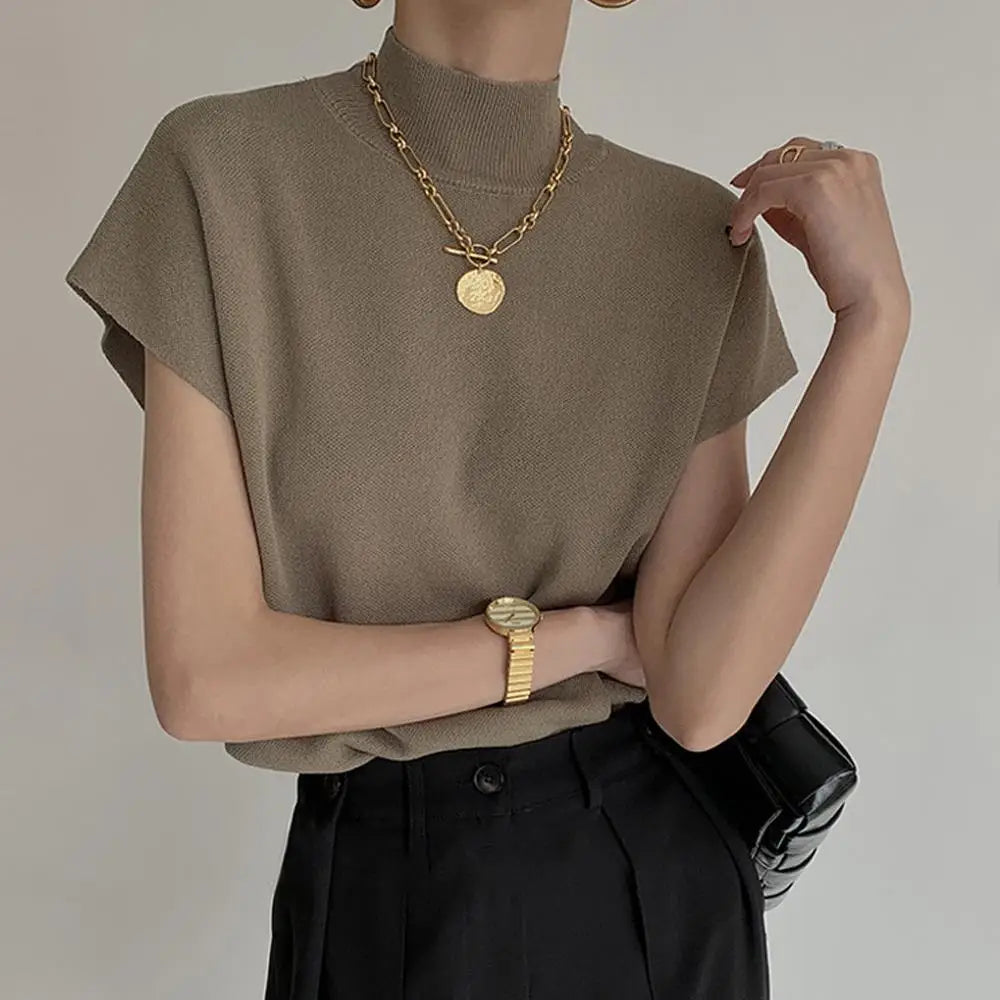 Knitted Women's Short Sleeve Vest Sweater Blouse
