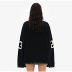 Oversized Letter Jacquard Knit Pullover for Women