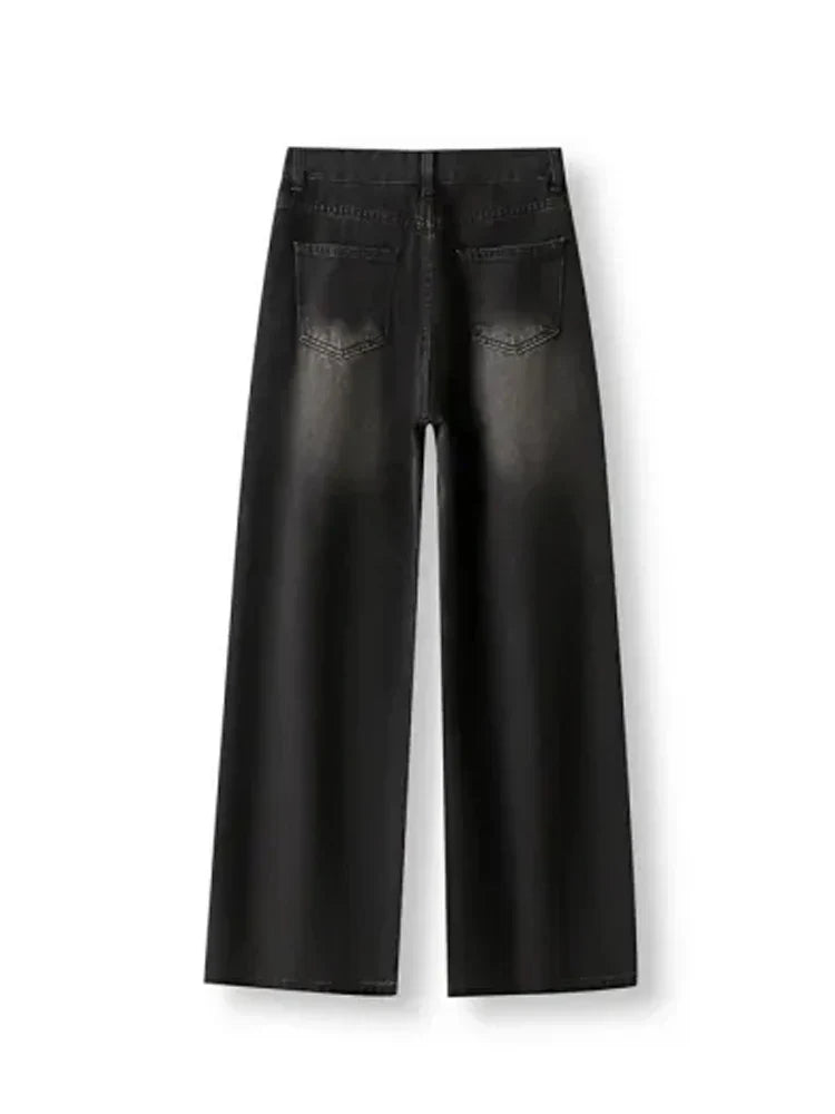 Y2K High Waist Baggy Women's Jeans in Black Gray