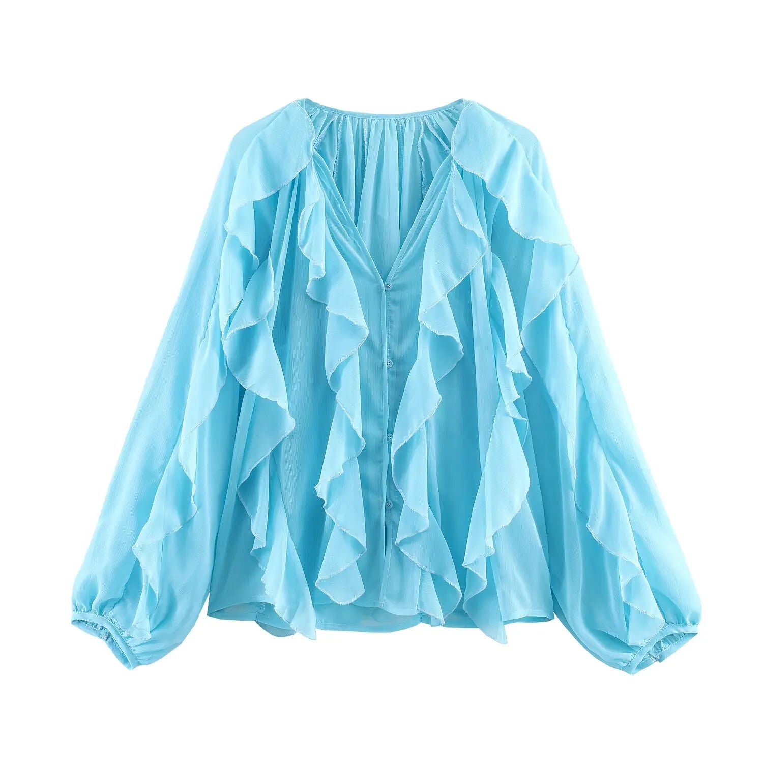 Elegant Women's V-neck Chiffon Blouse with Ruffles