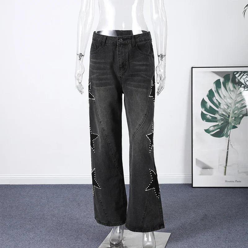 Blue High Waist Wide Leg Jeans for Women