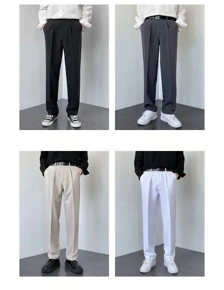 Men's White Baggy Wide Pants for Casual Spring Wear