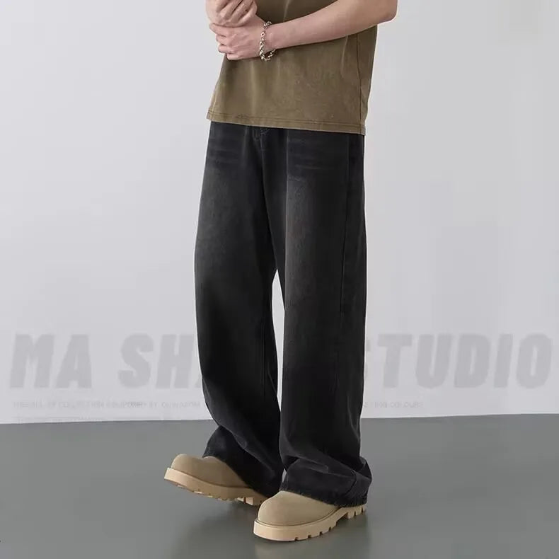 Men's Loose Denim Casual Jeans in Distressed Blue