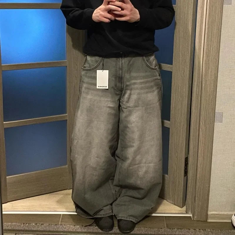 Vintage Washed Baggy Jeans for Women - Y2K Wide Leg Style