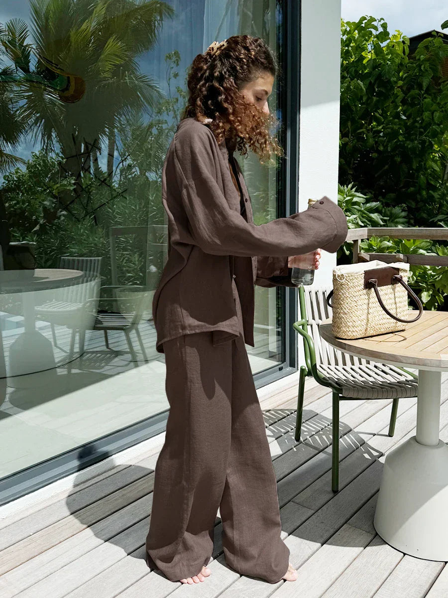 Chic Women's Cotton-Linen Two-Piece Set for Office Wear