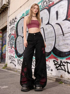 Women's Vintage Baggy Butterfly Jeans in Black