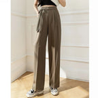 Chic High Waisted Lace Up Straight Leg Pants for Women