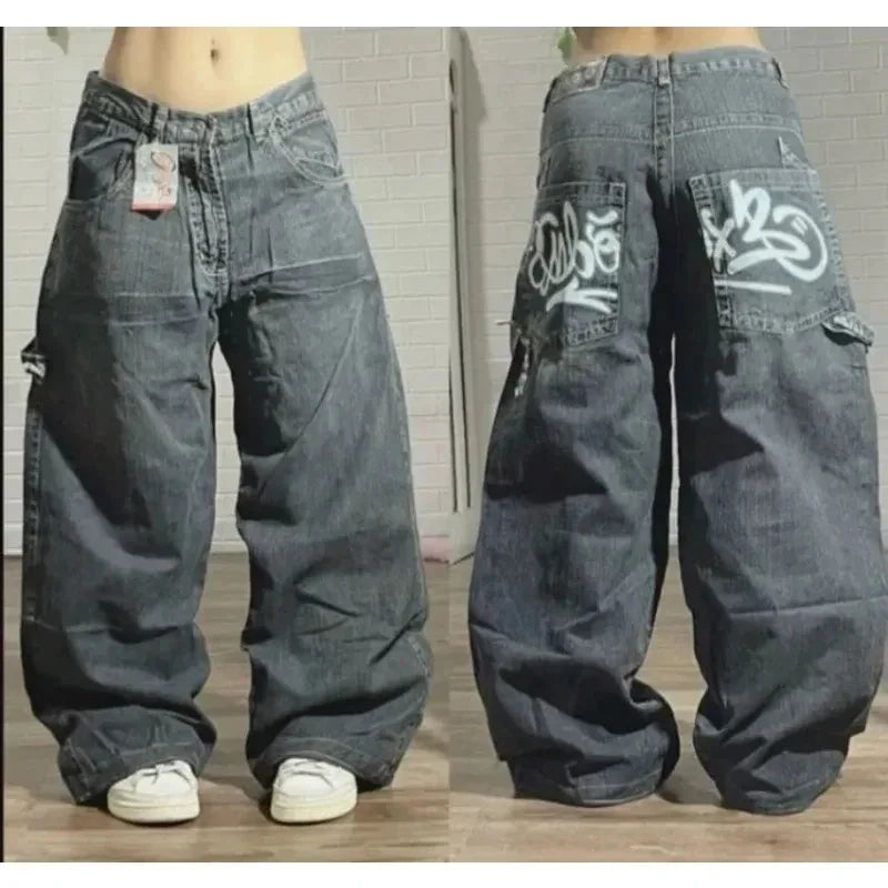 Geometric Pattern Embroidered Wide-leg Jeans for Women