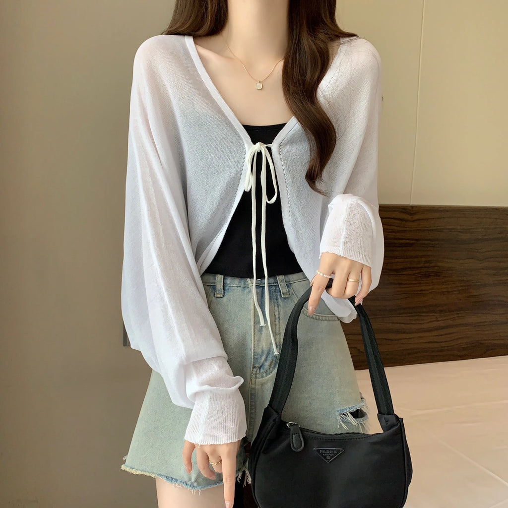 Black Ice Silk Summer Cardigan for Women - Large Size