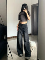 Y2K High Waist Baggy Women's Jeans in Black Gray