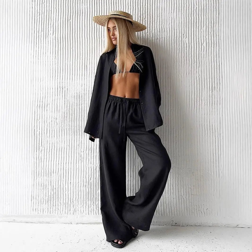 Chic Women's Cotton-Linen Two-Piece Set for Office Wear