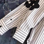 White Striped Long Sleeve Blouse for Office Women