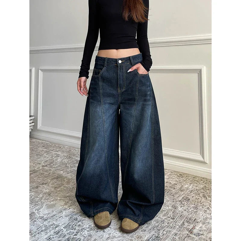 Blue Wide Leg Casual Denim Jeans for Women