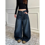 Blue Wide Leg Casual Denim Jeans for Women