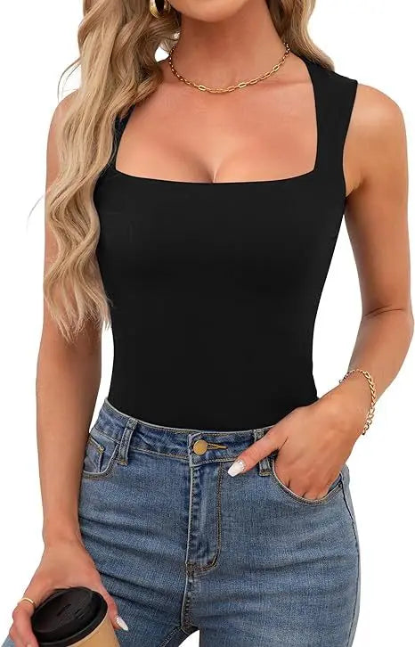 Slimming Square Neck Sleeveless T-Shirt for Women